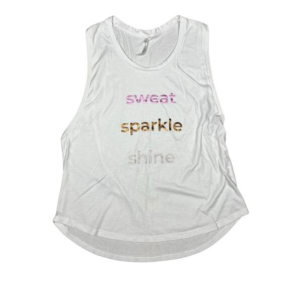 Fabletics Top Sleeveless Graphic Tank Sweat Sparkle Shine White Size M - Picture 1 of 4
